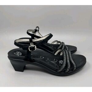 ABEO Grace Metatarsal Mid Heel Sandals Black Rhinestone Slingback Womens 7.5‎ M